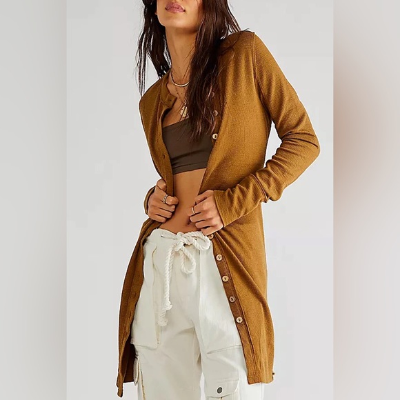 🌻🆕FREE PEOPLE GIA CARDI-Warm Tobacco color-Size X-Small Left - Picture 2 of 15